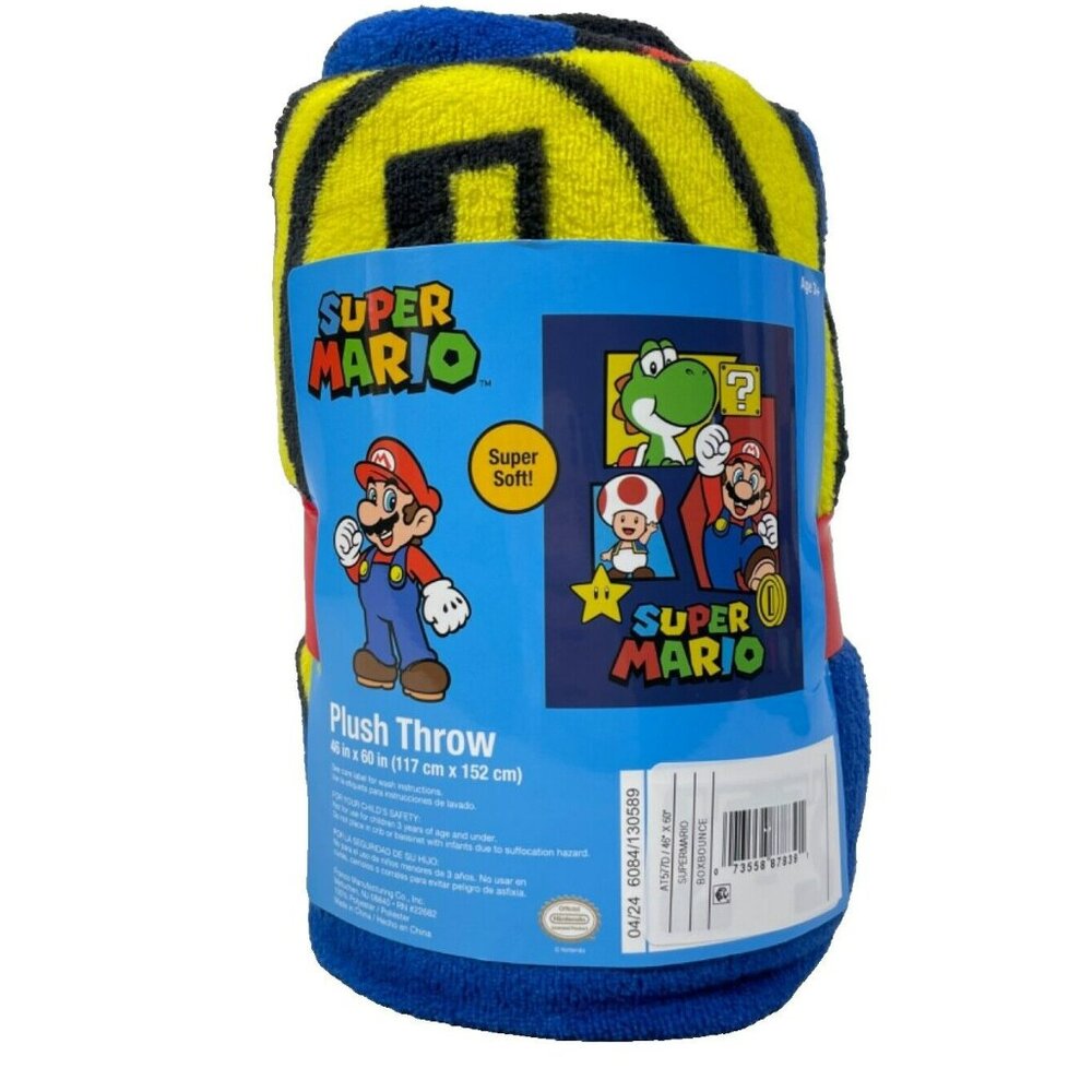 Super Mario Graphic Plush Throw Blanket 46" x 60" Blue